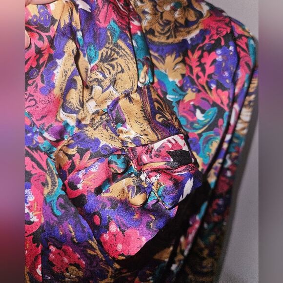 Vintage Christie &Jill Floral Abstract Print Long Sleeve Button-up Blouse Size 6 - Picture 10 of 13